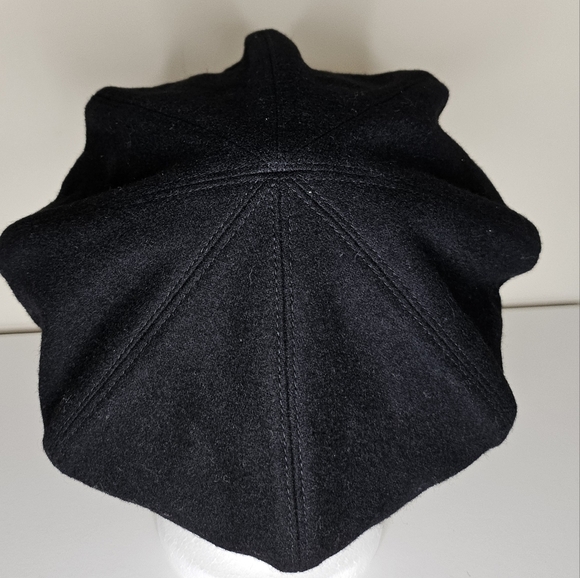 Vintage Liz Claiborne Wool Newsboy Cap Paperboy Hat Black With Bow Detail - Picture 10 of 13
